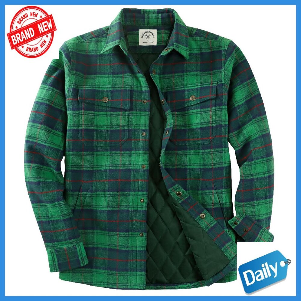 Men's Lightweight Flannel Lined Shacket Snap Jacket Casual Plaid Overshirt